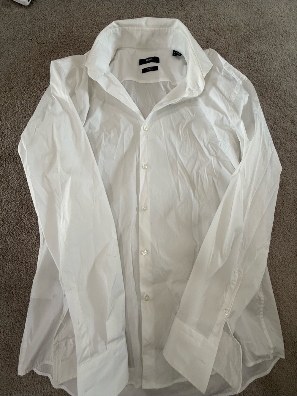 Boss White Men's Dress Shirt - Classic Spread Collar